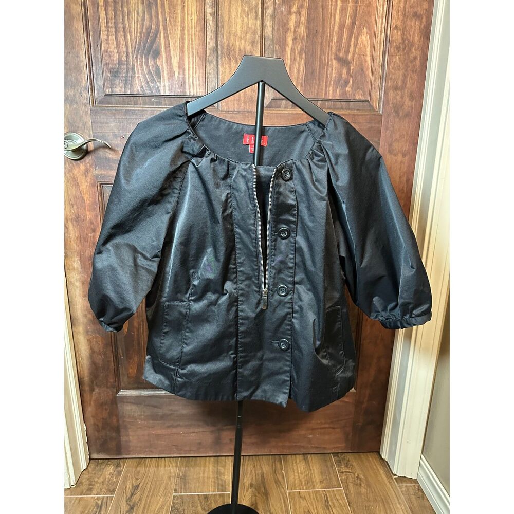 Elle Women’s Black Short Sleeve Swing Jacket w/ Zip & Button Detail – XL